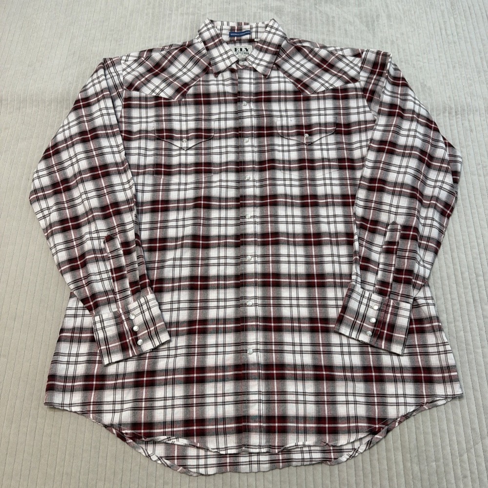 Ely Cattleman Shirt Mens XLT Plaid Western Red Pearl Snap Wrinkle Resistant